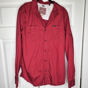 Buffalo David Bitton Long Sleeve Red Button Down Shirt Size M.
